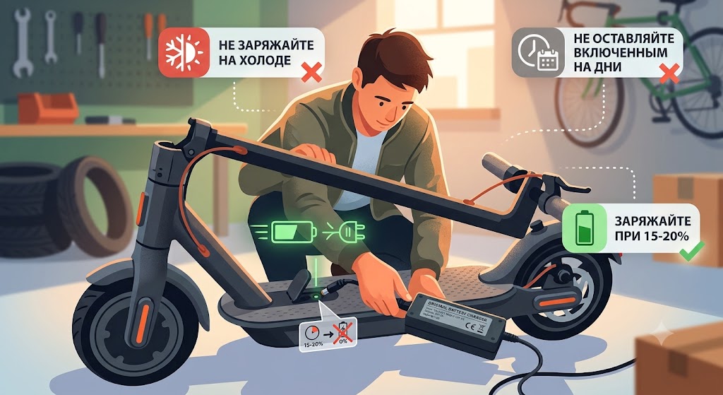 Как правильно заряжать аккумулятор электросамоката и велогибрида