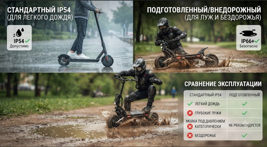 Можно ли кататься на электротранспорте в дождь и проезжать лужи